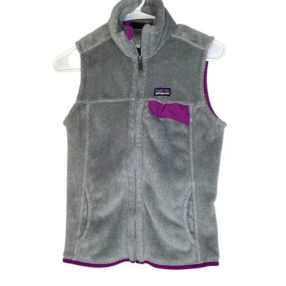 Patagonia Re-Tool Polartec Full Zip Fleece Vest Grey Purple Womens S Outdoor EUC - Picture 2 of 9